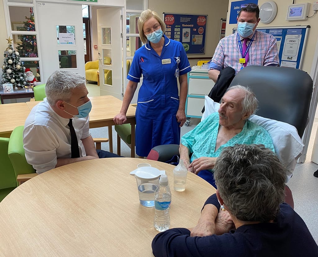 Steve Barclay talking to NHS staff and patient