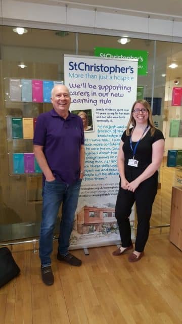 Chris celebrating volunteers week with Rebecca Turner at St Christophers Hospice (South London) June 2018