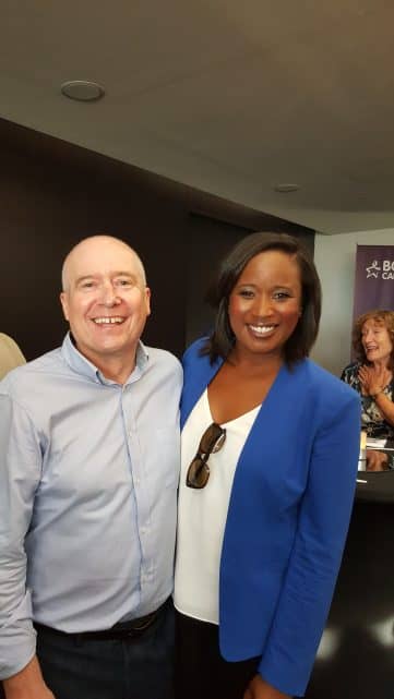 Chris at Bowel Cancer UK summer reception with Charlene White from ITN News July 2016