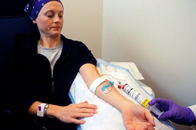 Femail patient receiving chemotherapy 