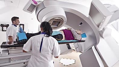 Male patient receiving radiotherapy
