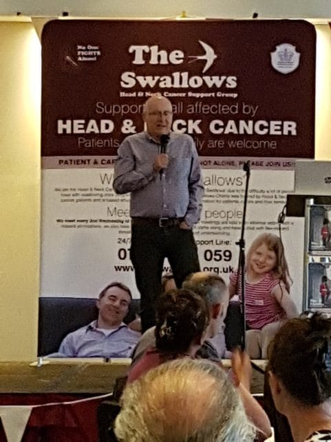Chris speaking on World Head And Neck Cancer Day with the Swallows