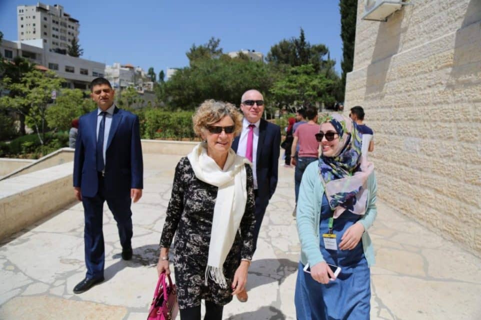 Chris and Sue arriving at Hebron University to give a presentation April 2018